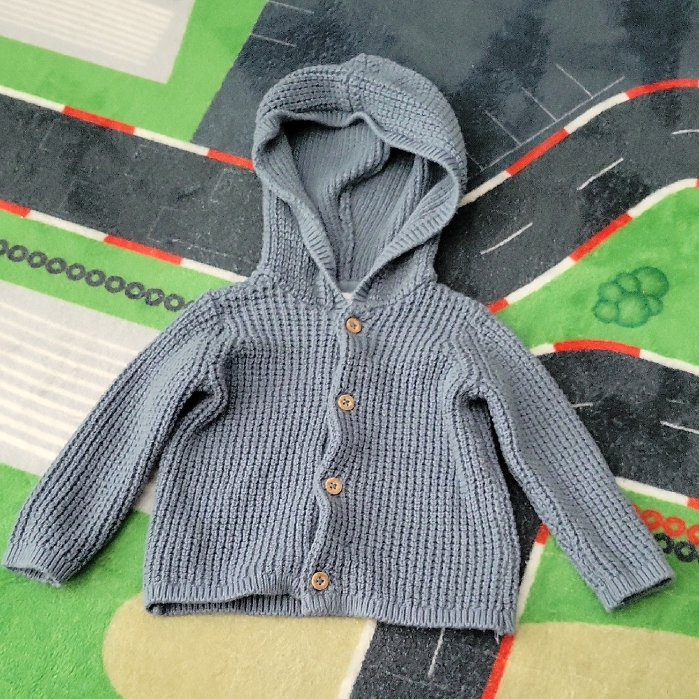 Kids Blue Knit Button-Up Hoodie